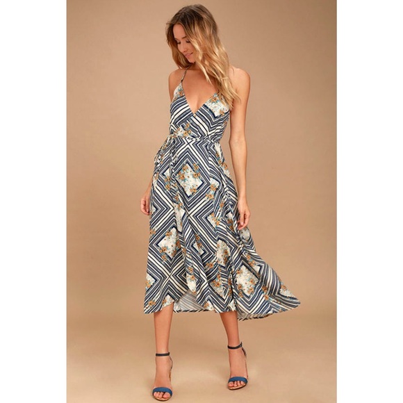 O'Neill Leelee Light Beige Print Wrap Dress, sz Medium - Picture 1 of 8